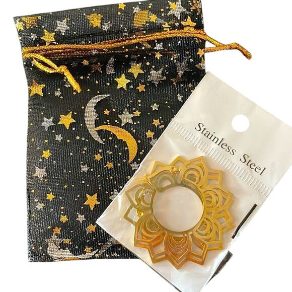 Stainless Steel Lotus Flower Hoop Earrings Boho - Picture 7 of 8